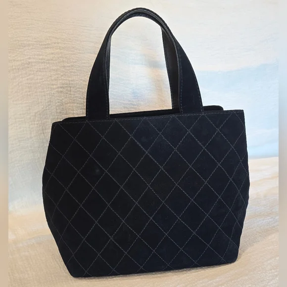 Chanel Wild Stitch Matelasse Black Leather Suede Tote Bag Silver CC Turnlock - Picture 5 of 16